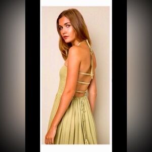 New NWT lime green bohemian maxi strap lace open back dress size S
